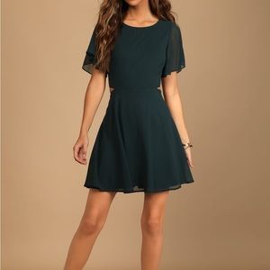 Lulu’s Blissful Love Dark Green Cutout Mini Skater Dress